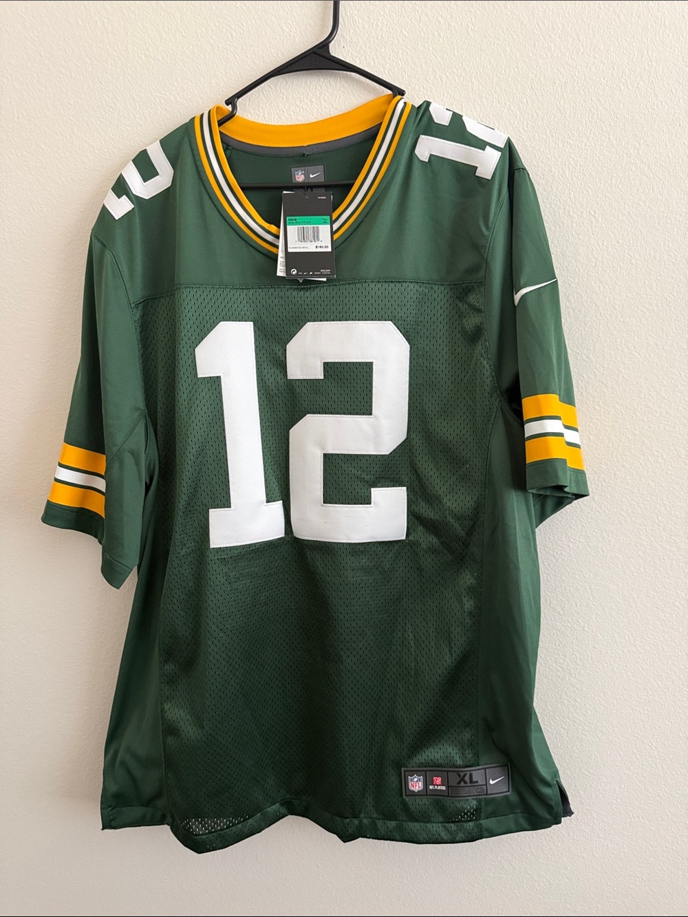 Nike Green and White #12 Football Jersey with Yellow Aaron Rodgers